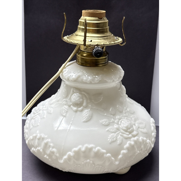 EAPG Dithridge Colonial OMN Rose Wreath Milk Glass Rose Wreath Lamp Base As-Is - Picture 5 of 15